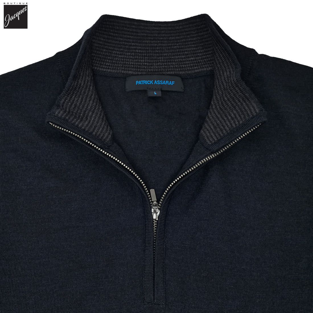 Mammoth Blue Extra-Fine Merino Quarter-Zip Mock Neck Sweater - Patrick Assaraf