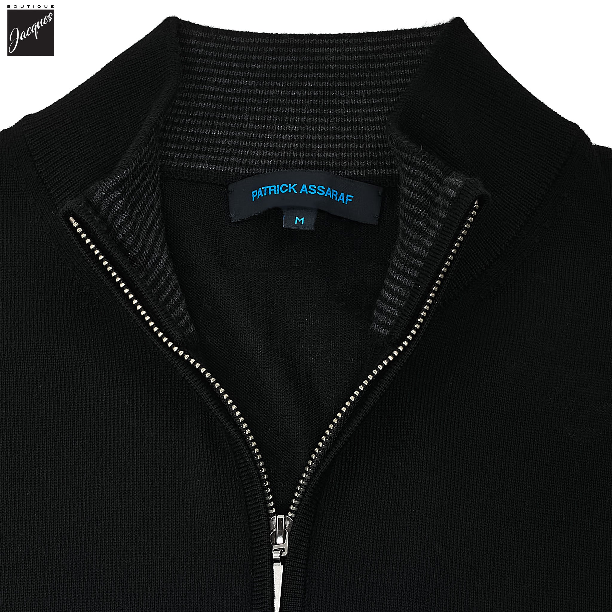 Black Extra-Fine Merino Quarter-Zip Mock Neck Sweater - Patrick Assaraf