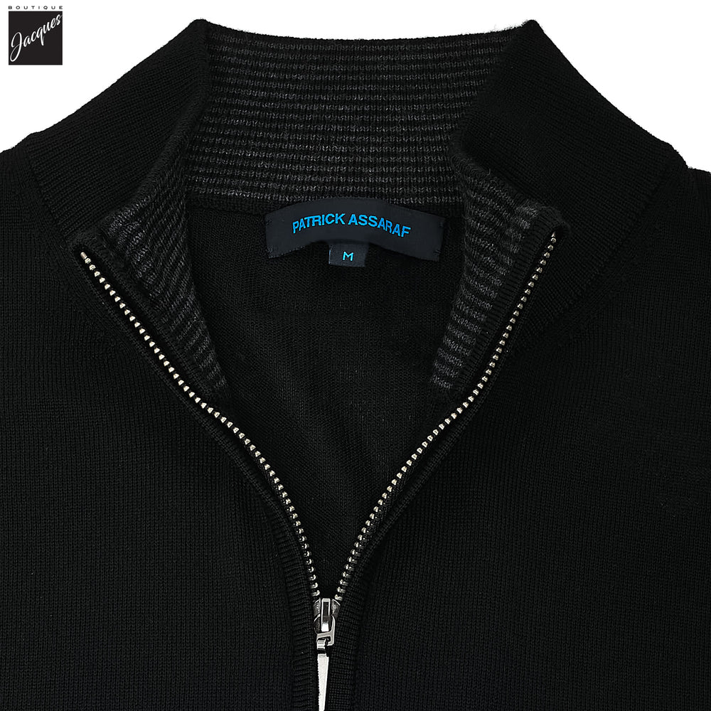 Black Extra-Fine Merino Quarter-Zip Mock Neck Sweater - Patrick Assaraf - Boutique Jacques International