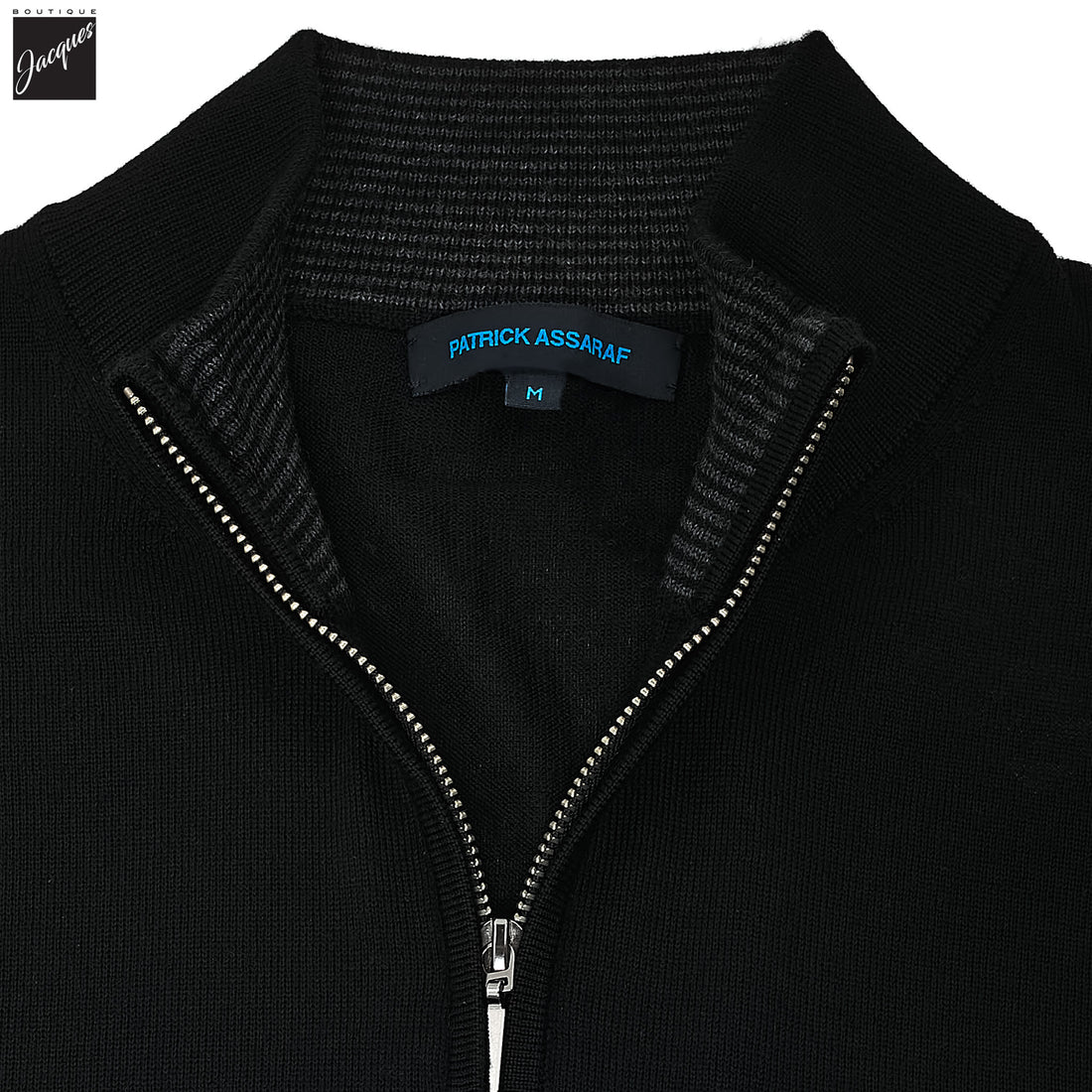 Black Extra-Fine Merino Quarter-Zip Mock Neck Sweater - Patrick Assaraf