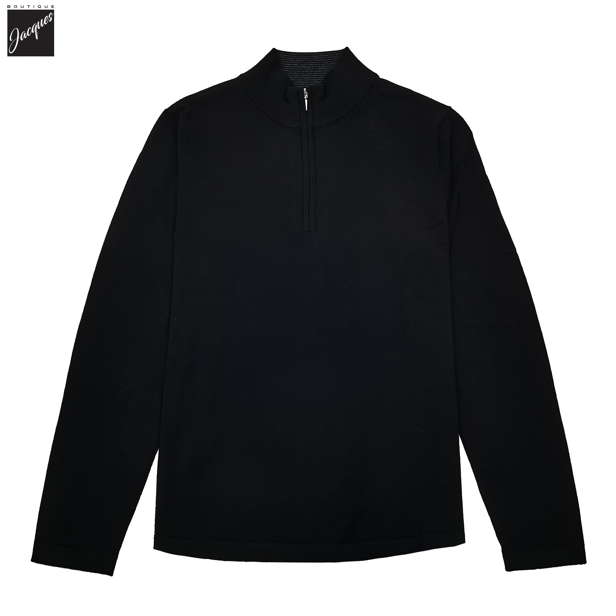 Black Extra-Fine Merino Quarter-Zip Mock Neck Sweater - Patrick Assaraf