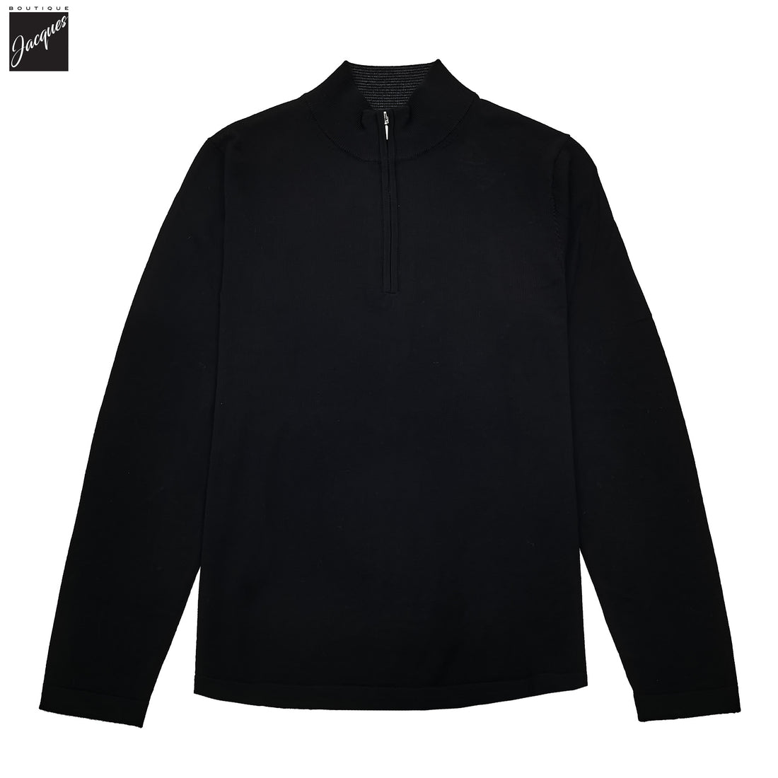 Black Extra-Fine Merino Quarter-Zip Mock Neck Sweater - Patrick Assaraf