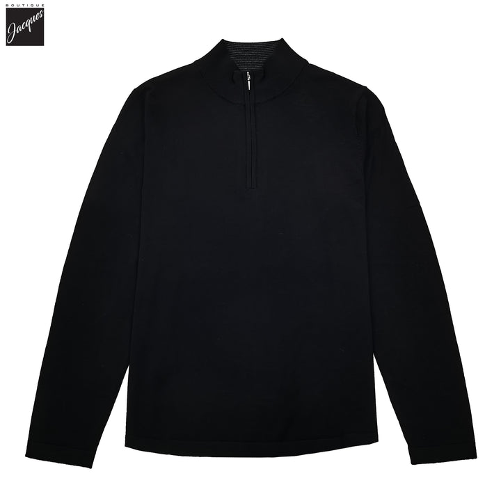 Black Extra-Fine Merino Quarter-Zip Mock Neck Sweater - Patrick Assaraf - Boutique Jacques International