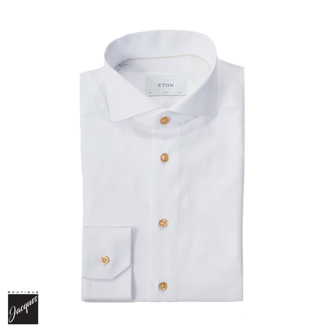 White Solid Beige Effect Signature Twill Slim Fit Shirt - ETON