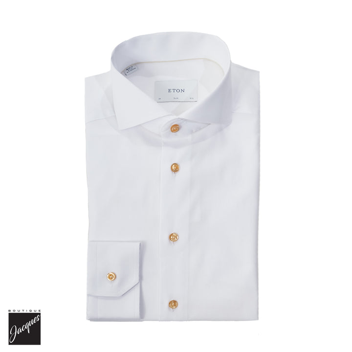 White Solid Beige Effect Signature Twill Slim Fit Shirt - ETON