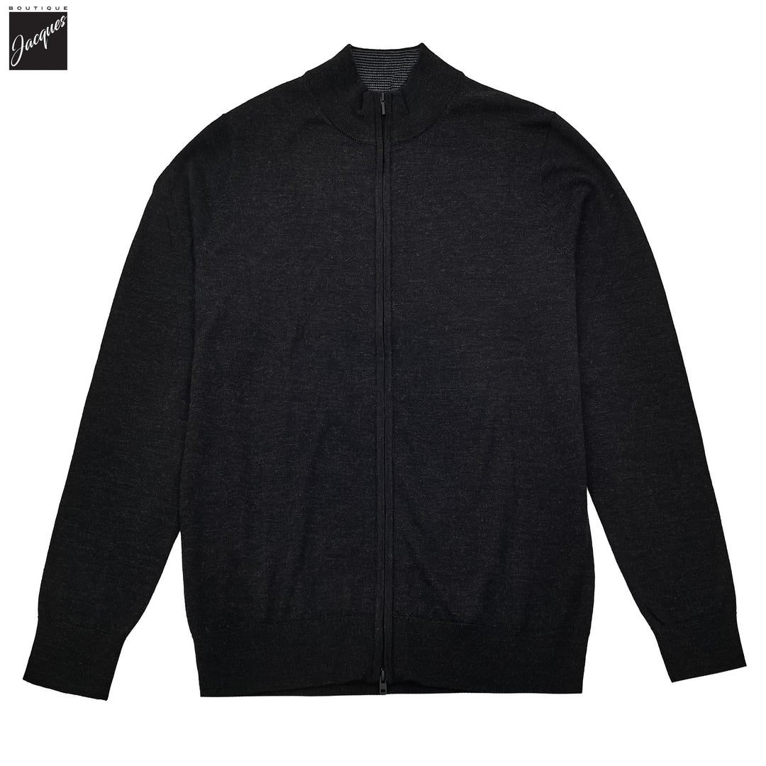 Granite Gray Merino Full-Zip Mock Neck Sweater - Patrick Assaraf