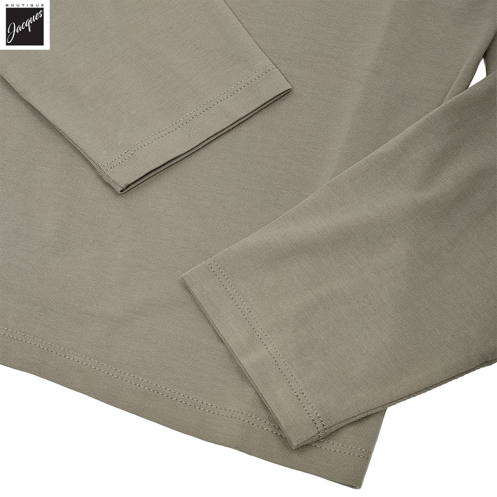 Fog Gray/Beige Pima Stretch Long Sleeve T-Shirt - Patrick Assaraf