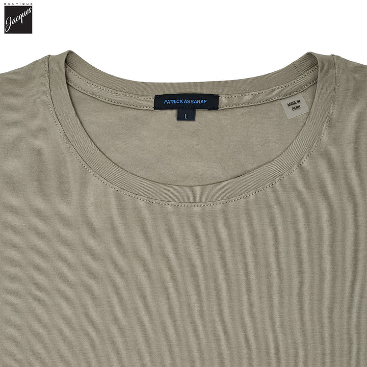 Fog Gray/Beige Pima Stretch Long Sleeve T-Shirt - Patrick Assaraf