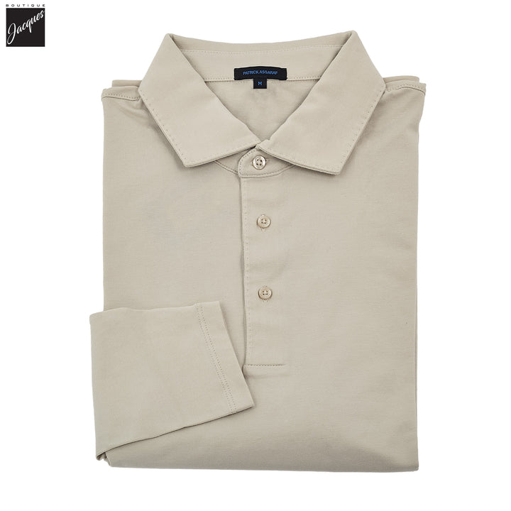 Frappé Beige Long Sleeve Pima Polo - Patrick Assaraf