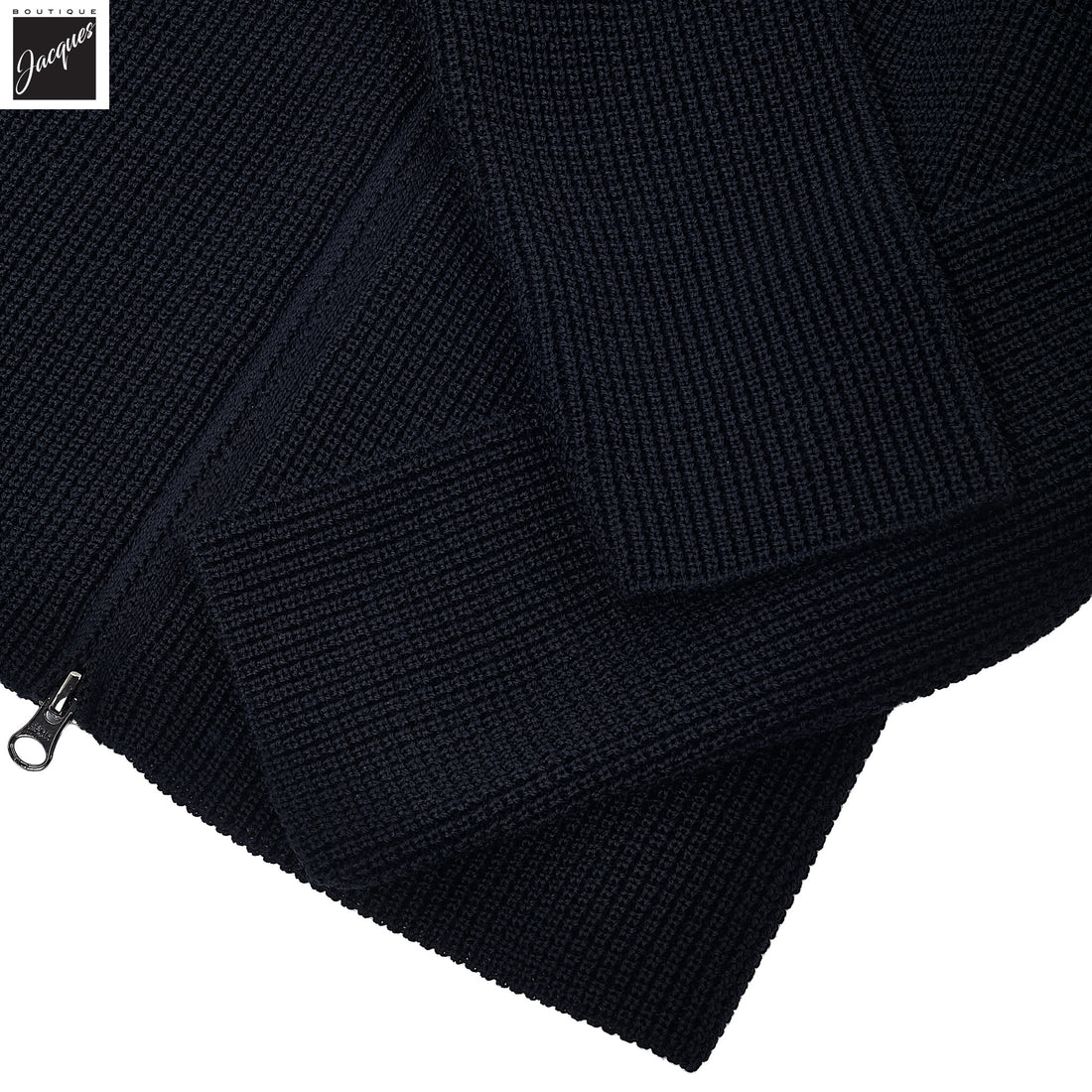 Navy Merino Wool Double Royal Stitch Full-Zip Sweater - Phil Petter