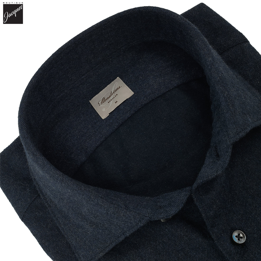 Navy Blue Solid Cotton Flannel Regular Fit Shirt - Stenströms