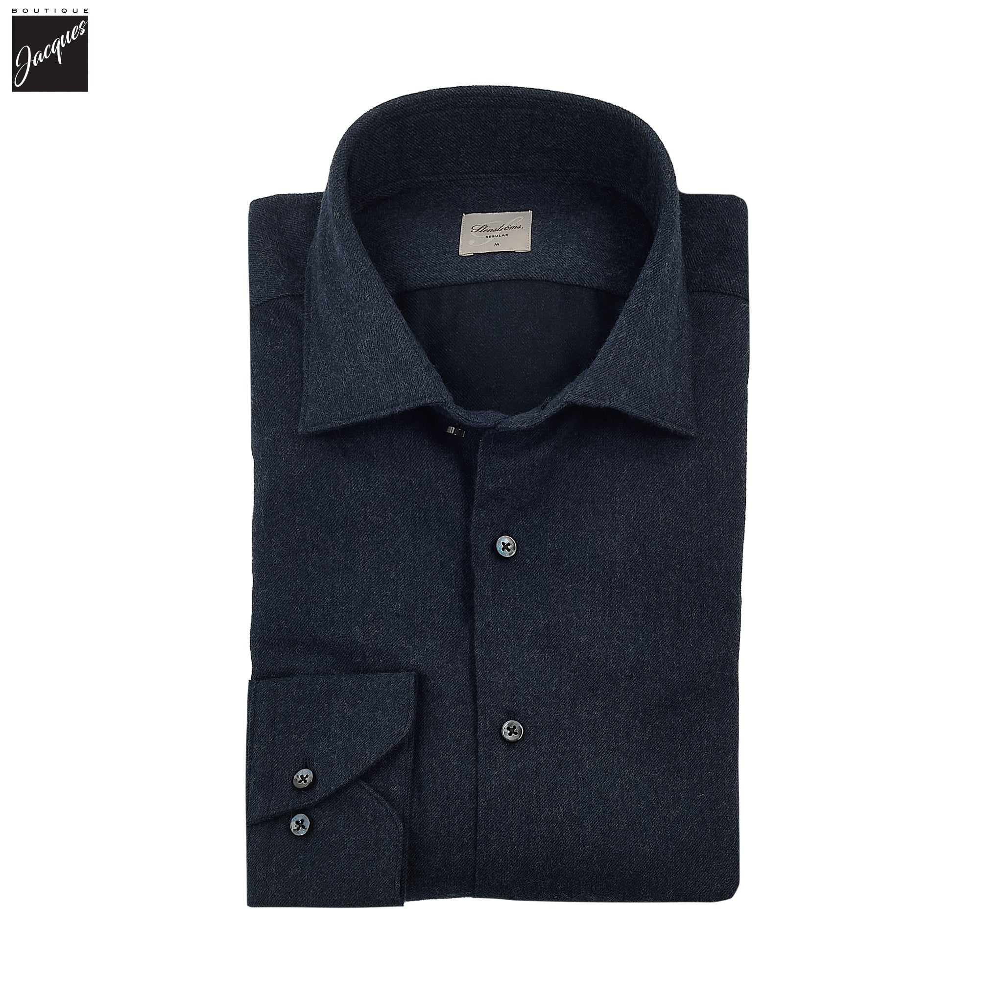 Navy Blue Solid Cotton Flannel Regular Fit Shirt - Stenströms