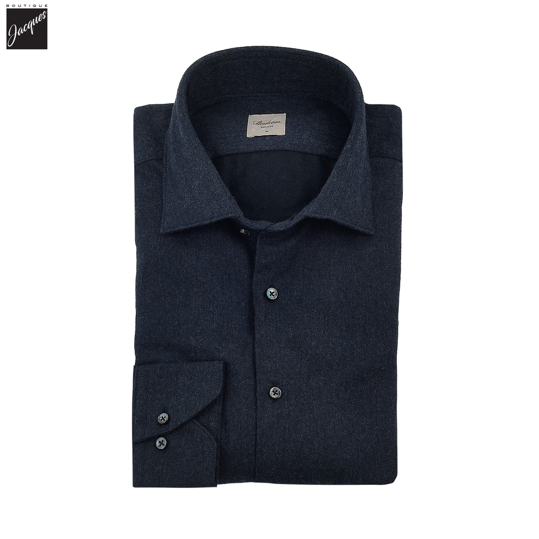 Navy Blue Solid Cotton Flannel Regular Fit Shirt - Stenströms