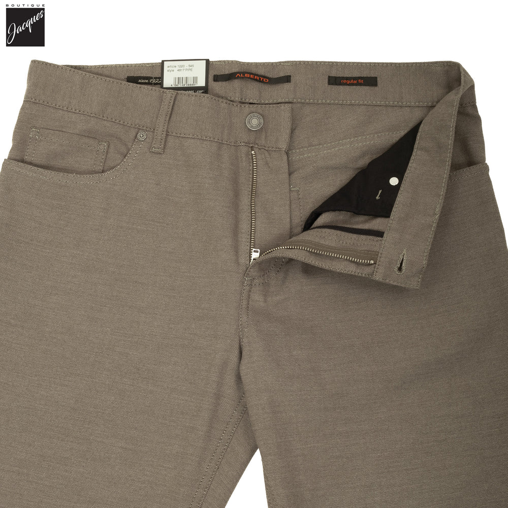 Tan Cotton Stretch Pipe Five Pocket Pants - ALBERTO