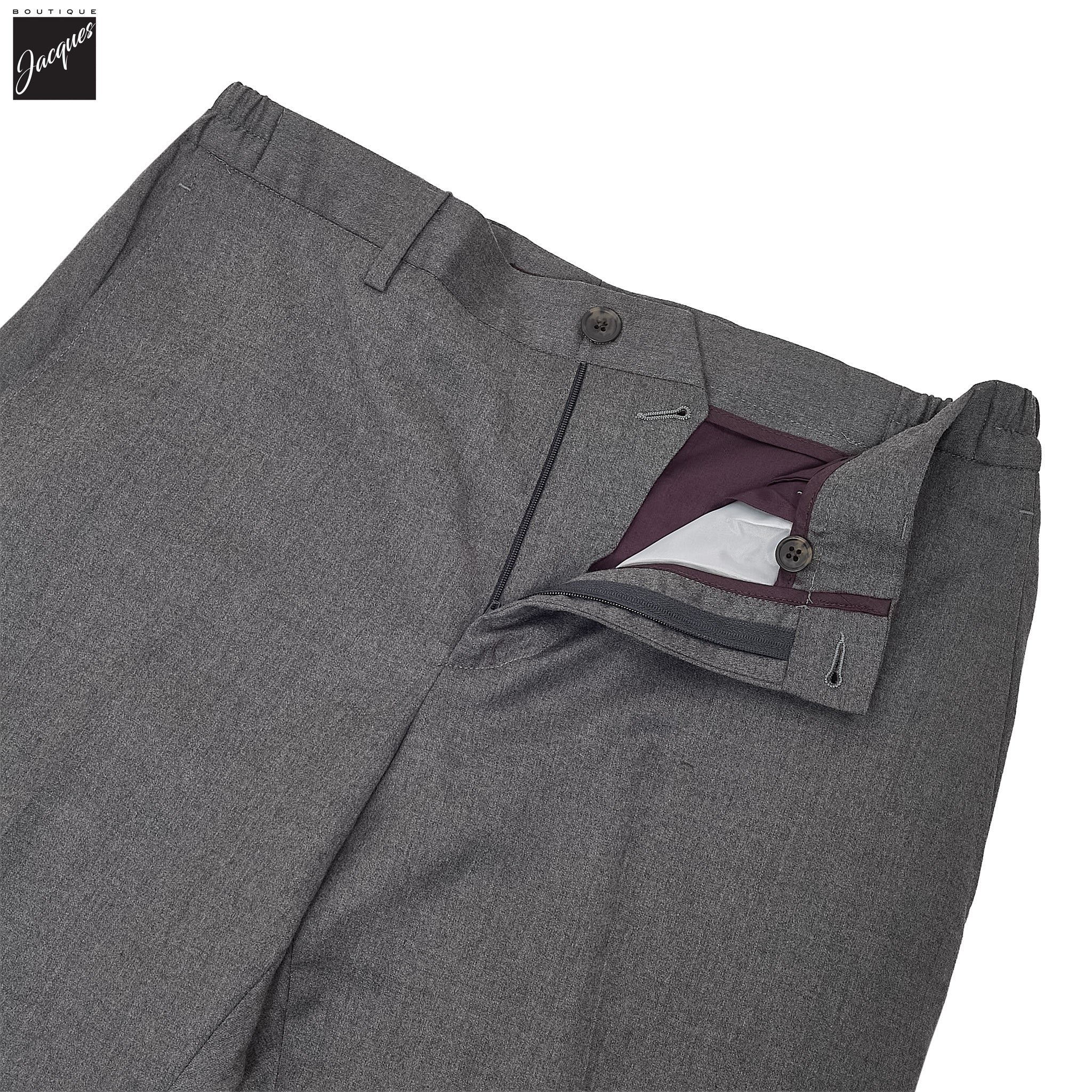 Gray Wool Stretch Prato Stretch Waistband Dress Pant - Jack Victor