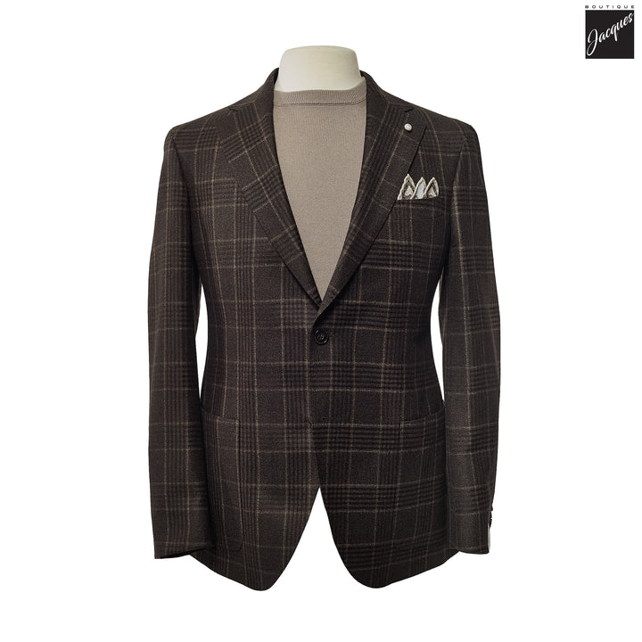 Brown Check Contemporary Dream Fit Wool Sport Jacket - Luigi Bianchi
