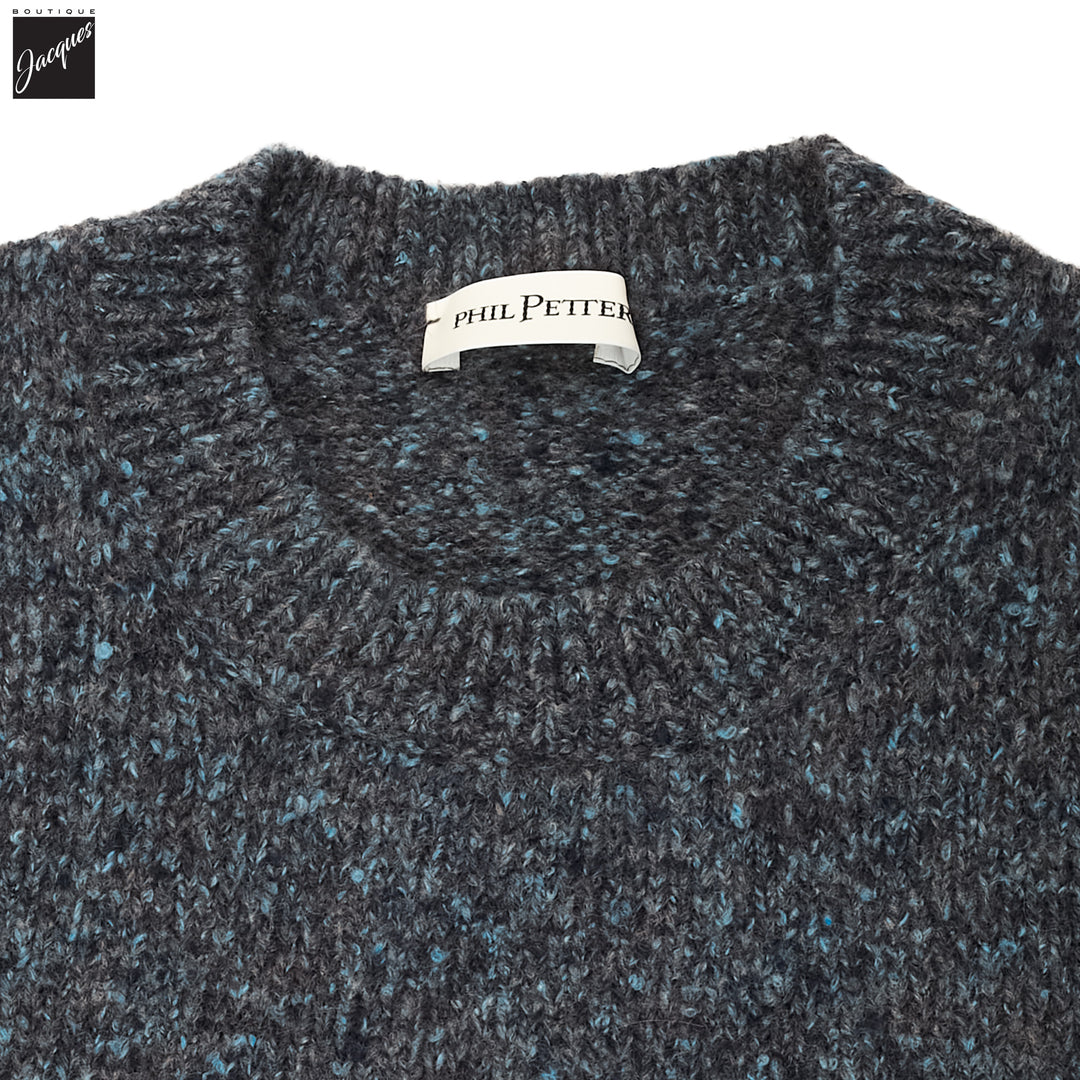 Blue Mouliné Alpaca-Blend 3D Seamless Tweed Crewneck - Phil Petter