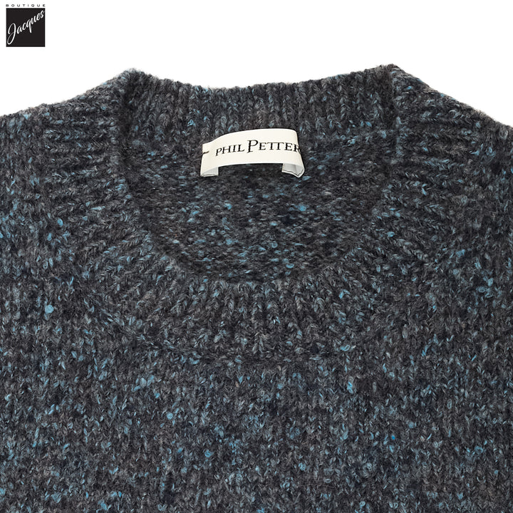 Blue Mouliné Alpaca-Blend 3D Seamless Tweed Crewneck - Phil Petter