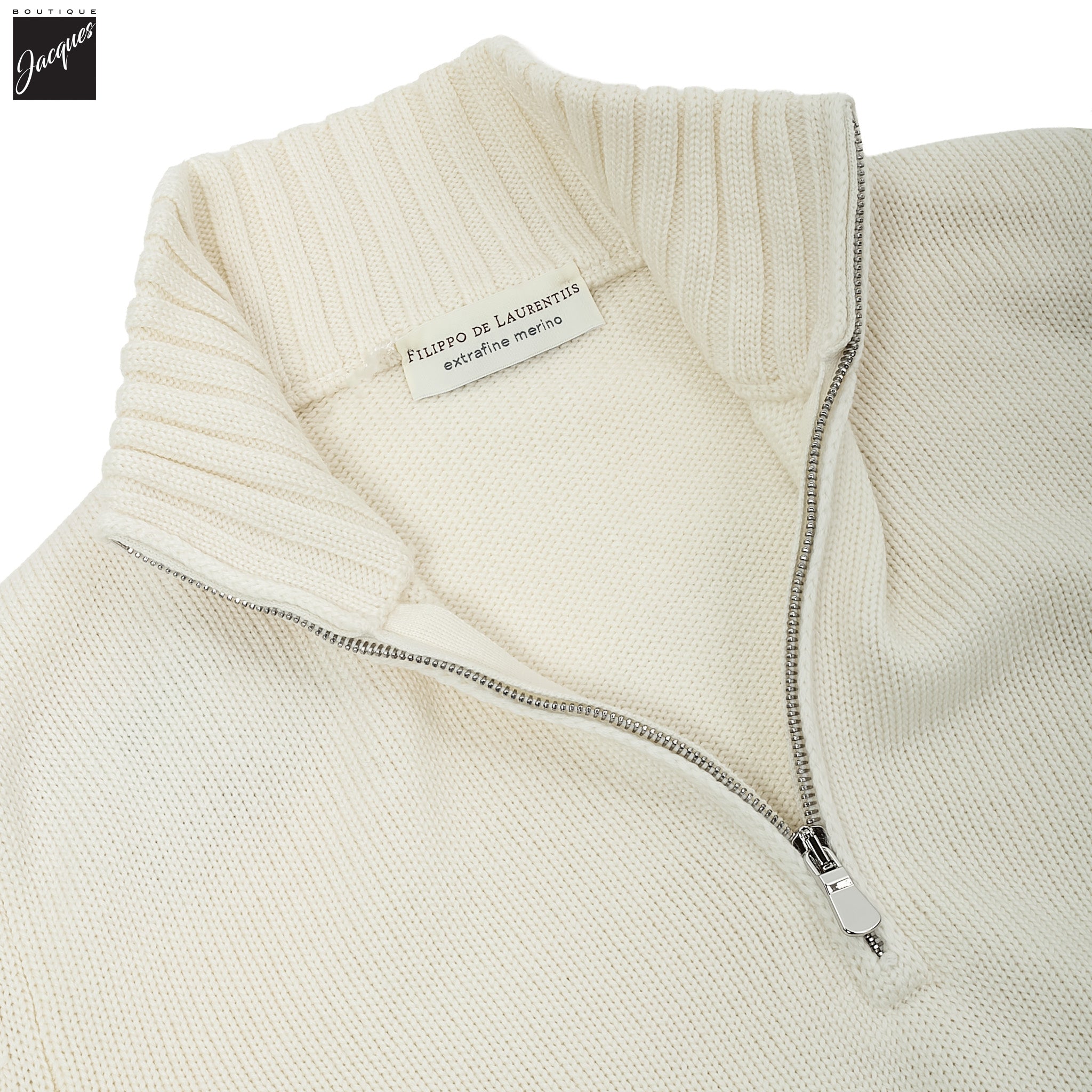Milk Latte Extrafine Wool Half-Zip Sweater - FILIPPO DE LAURENTIIS