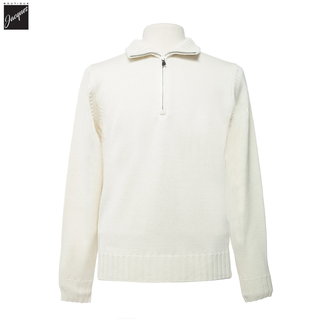 Milk Latte Extrafine Wool Half-Zip Sweater - FILIPPO DE LAURENTIIS