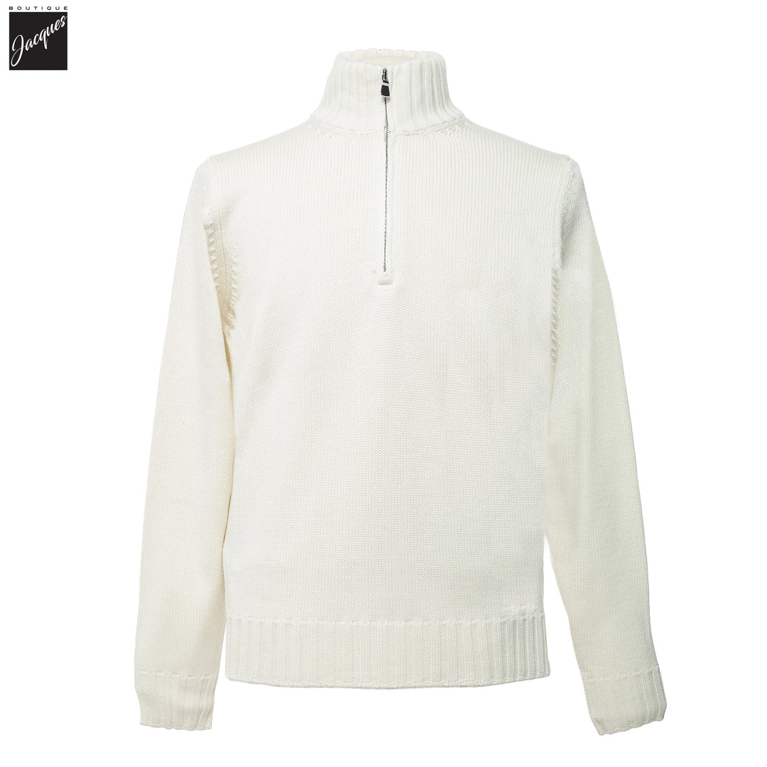 Milk Latte Extrafine Wool Half-Zip Sweater - FILIPPO DE LAURENTIIS
