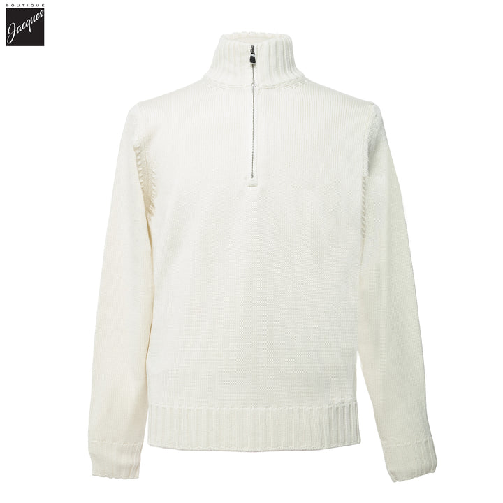 Milk Latte Extrafine Wool Half-Zip Sweater - FILIPPO DE LAURENTIIS
