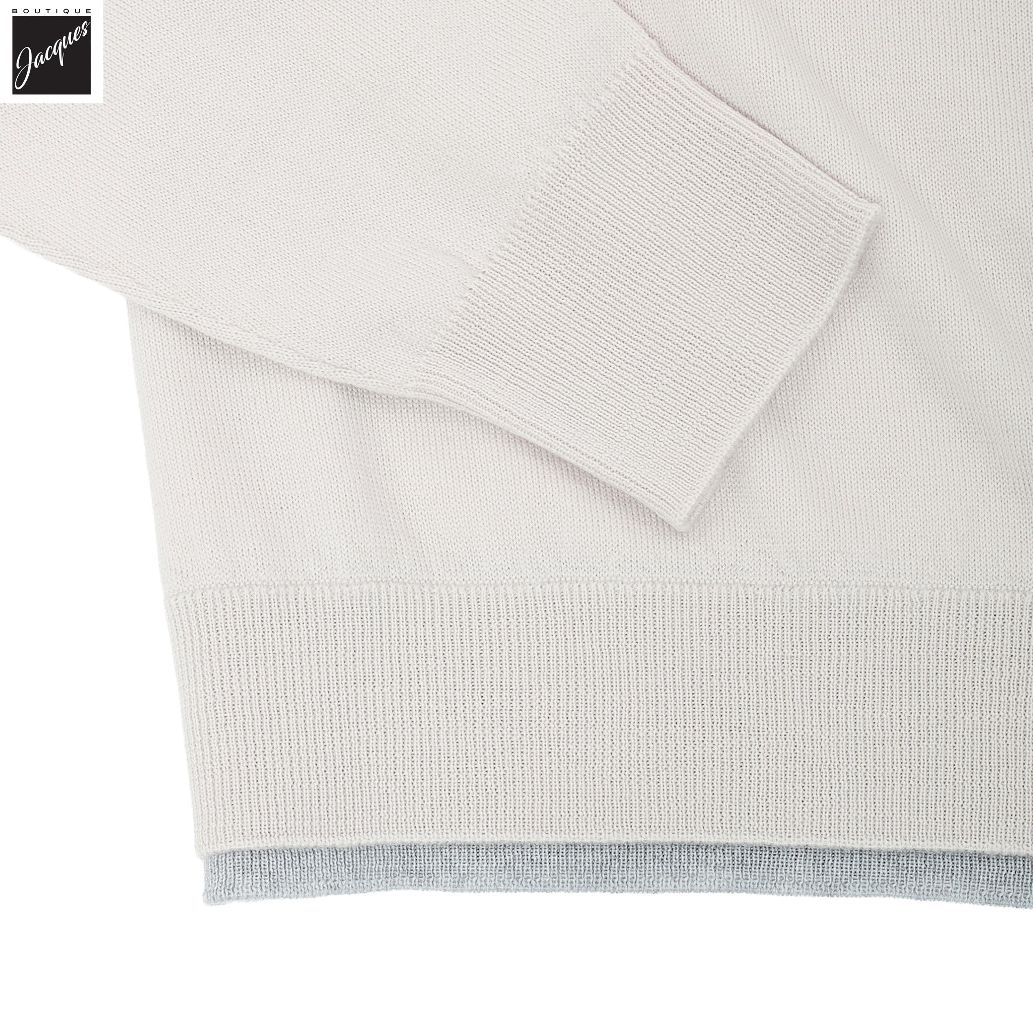 Bone w/ Gray Tipping Wool Crew Neck Sweater - ELEVENTY