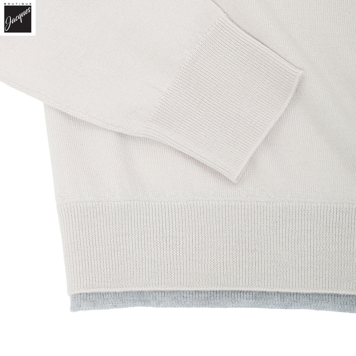 Bone w/ Gray Tipping Wool Crew Neck Sweater - ELEVENTY