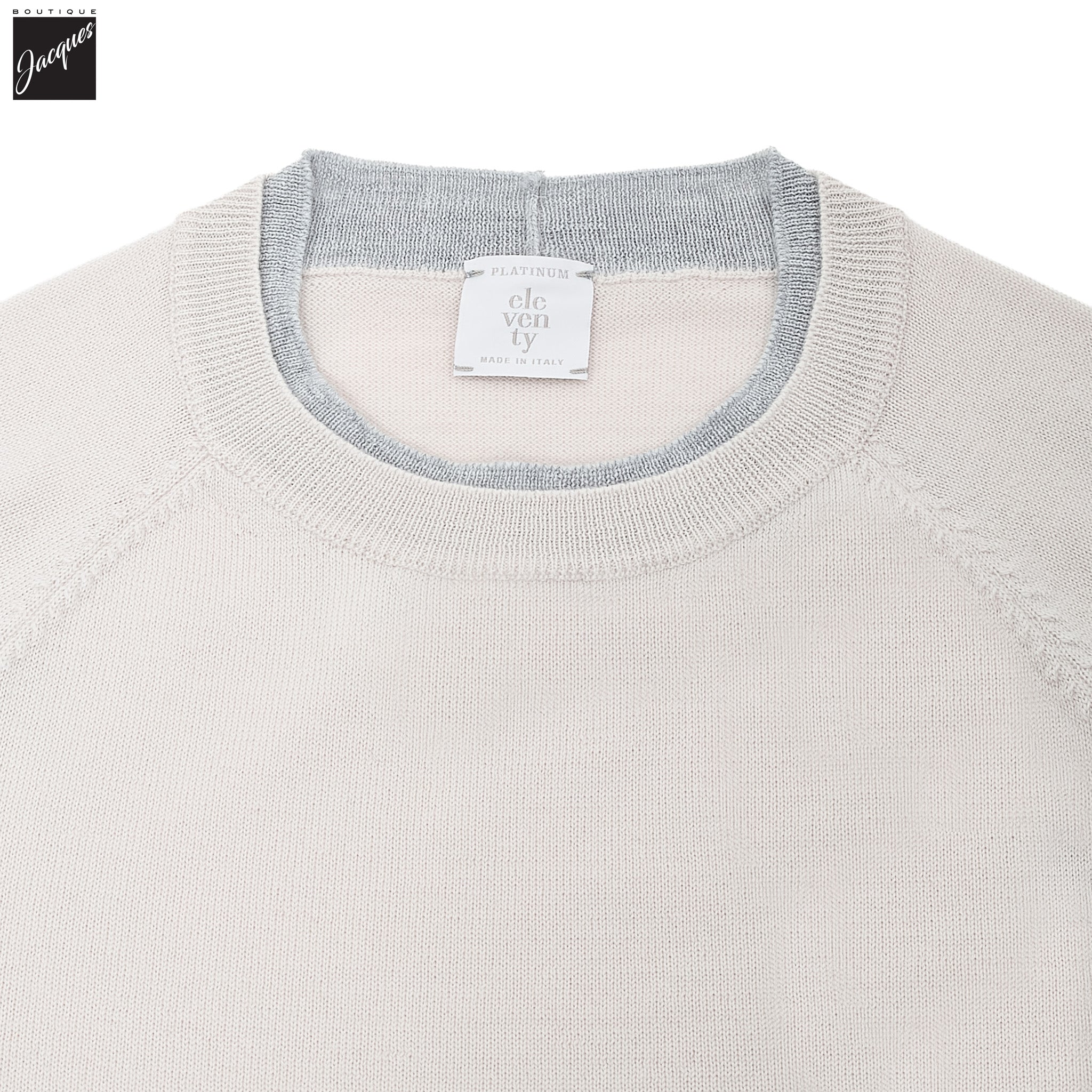 Bone w/ Gray Tipping Wool Crew Neck Sweater - ELEVENTY