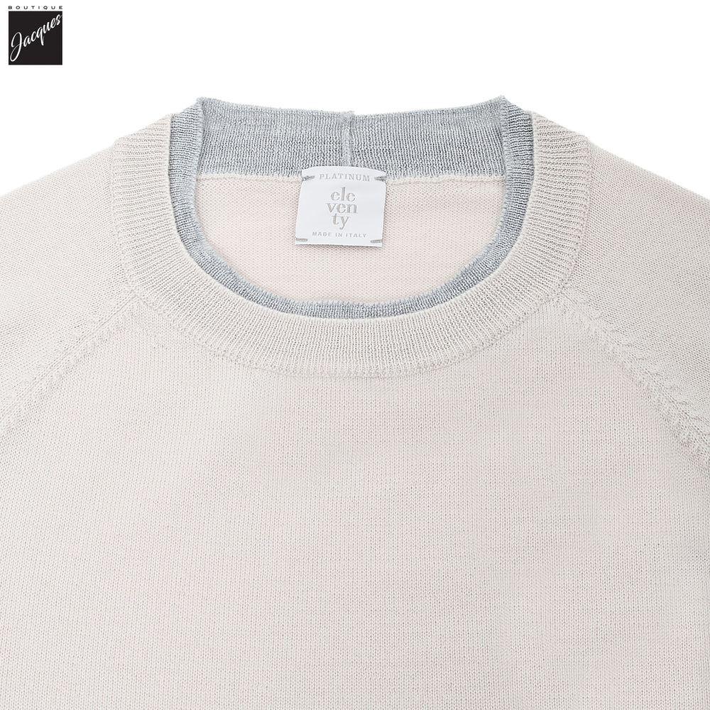 Bone w/ Gray Tipping Wool Crew Neck Sweater - ELEVENTY