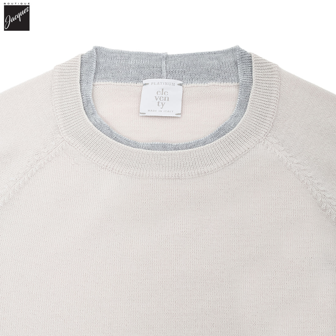 Bone w/ Gray Tipping Wool Crew Neck Sweater - ELEVENTY