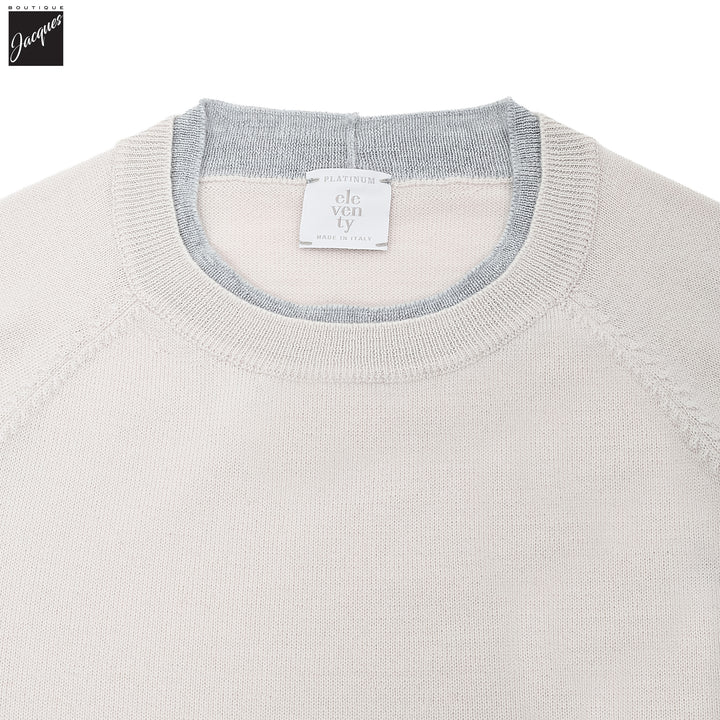 Bone w/ Gray Tipping Wool Crew Neck Sweater - ELEVENTY