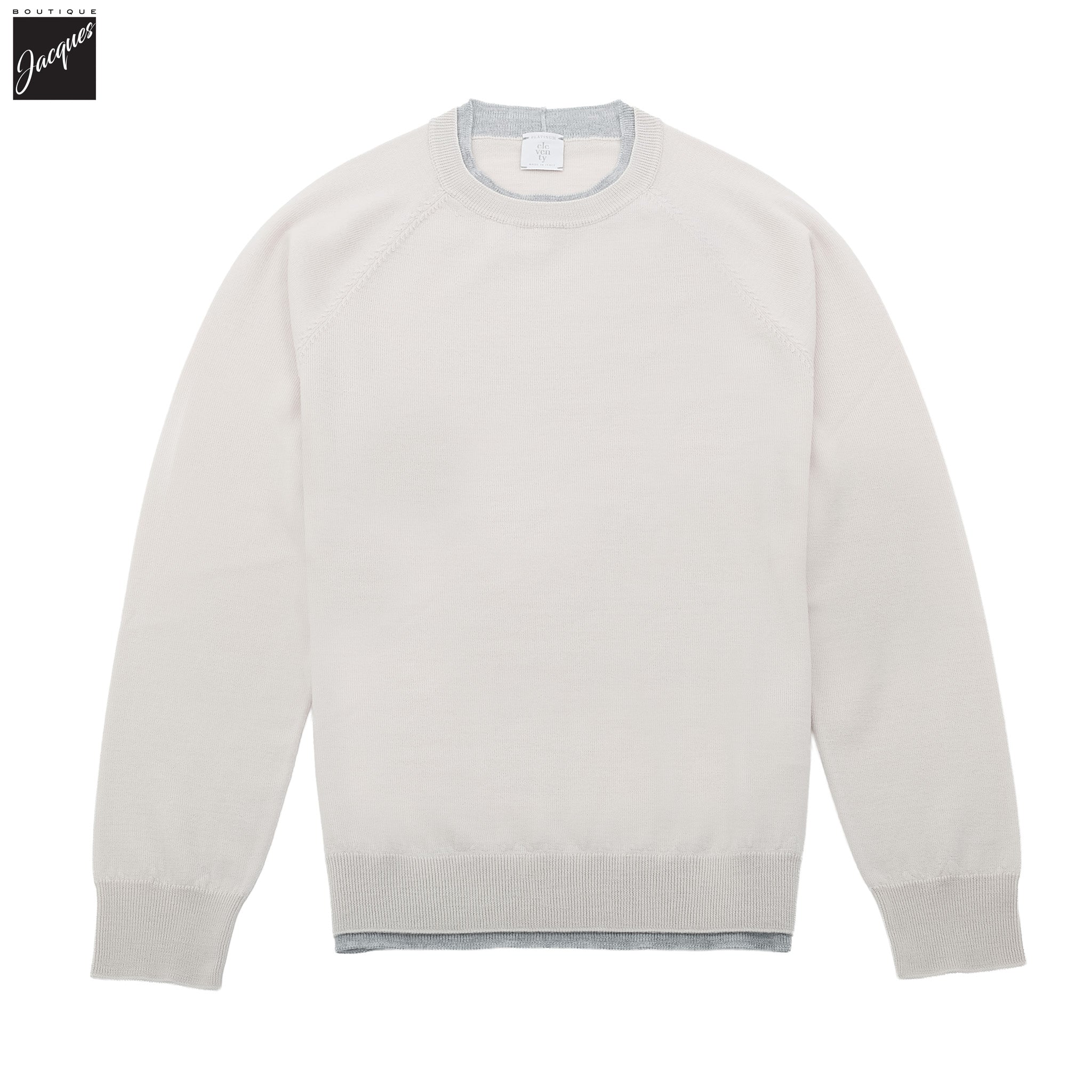 Bone w/ Gray Tipping Wool Crew Neck Sweater - ELEVENTY