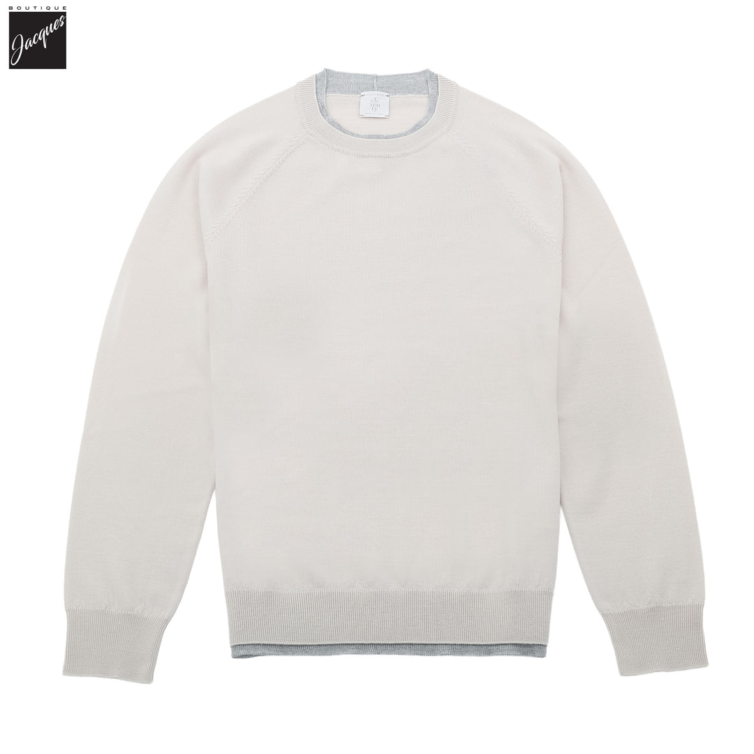 Bone w/ Gray Tipping Wool Crew Neck Sweater - ELEVENTY