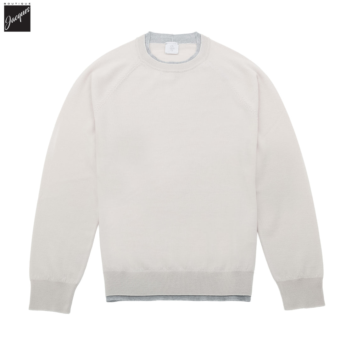 Bone w/ Gray Tipping Wool Crew Neck Sweater - ELEVENTY