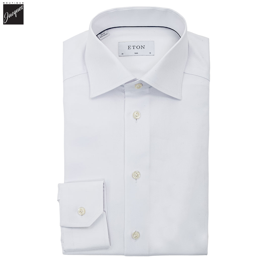White Textured Twill Slim Fit Shirt - ETON