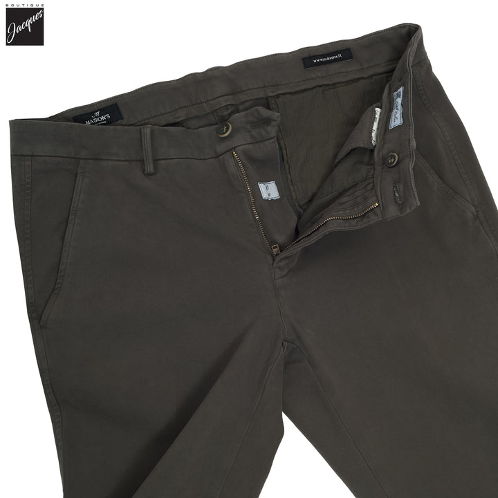 Olive Brown Twill Stretch Slim Fit Chino - Mason's