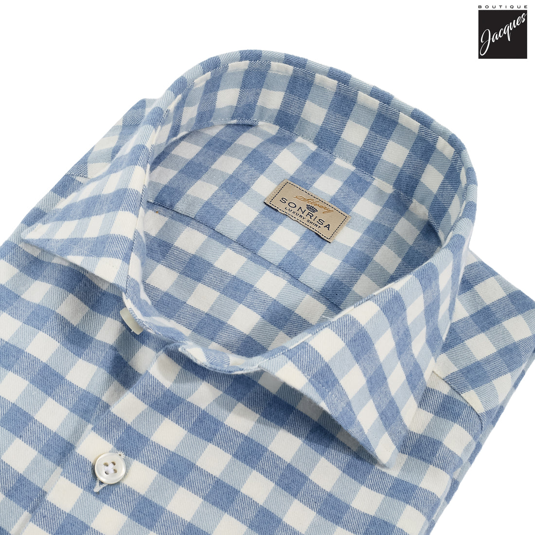 Light Blue Gingham Lux Cotton-Cashmere Flannel Shirt - SONRISA