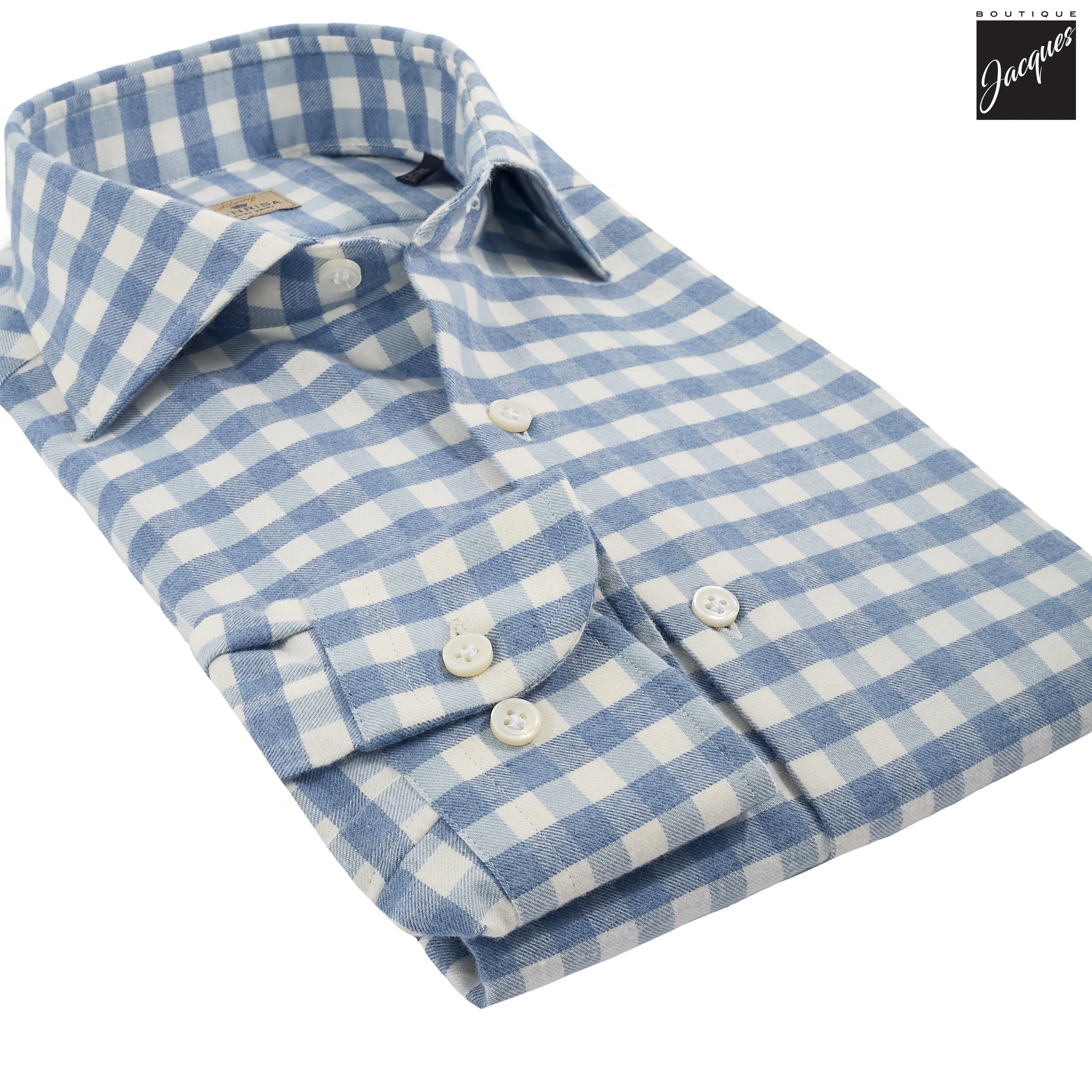 Light Blue Gingham Lux Cotton-Cashmere Flannel Shirt - SONRISA