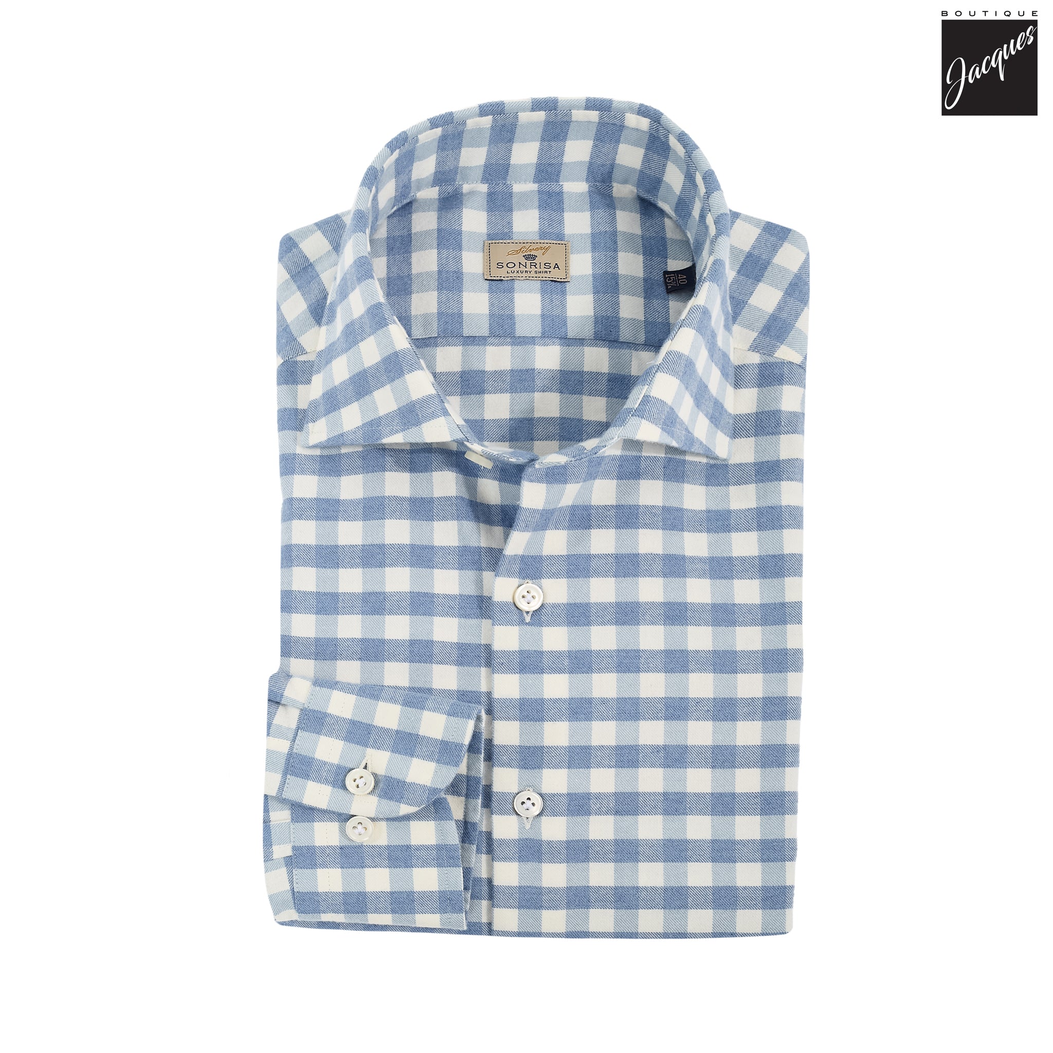 Light Blue Gingham Lux Cotton-Cashmere Flannel Shirt - SONRISA