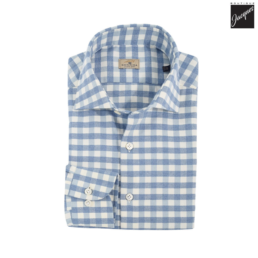 Light Blue Gingham Lux Cotton-Cashmere Flannel Shirt - SONRISA