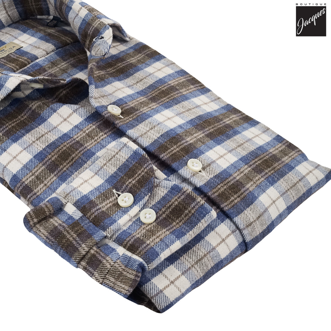 Brown & Blue Plaid Lux Cotton Flannel Shirt - SONRISA