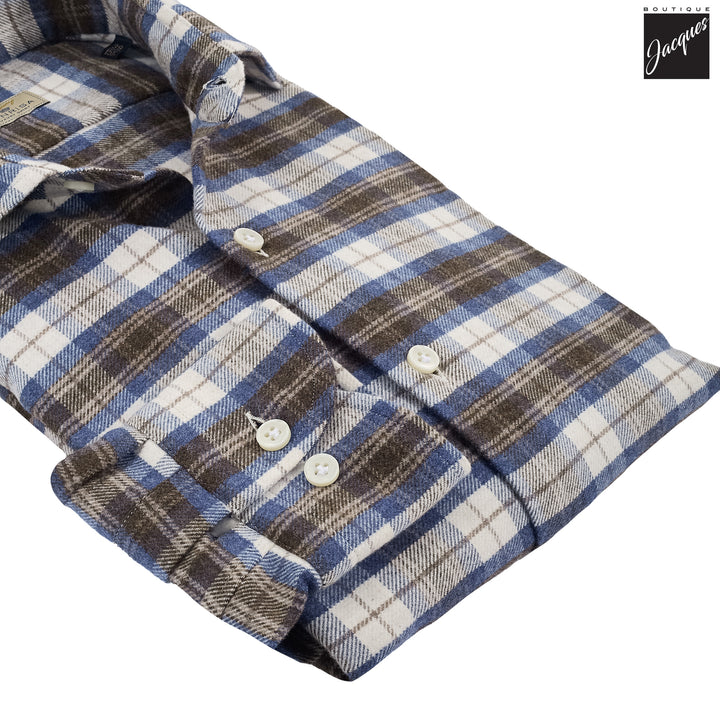 Brown & Blue Plaid Lux Cotton Flannel Shirt - SONRISA