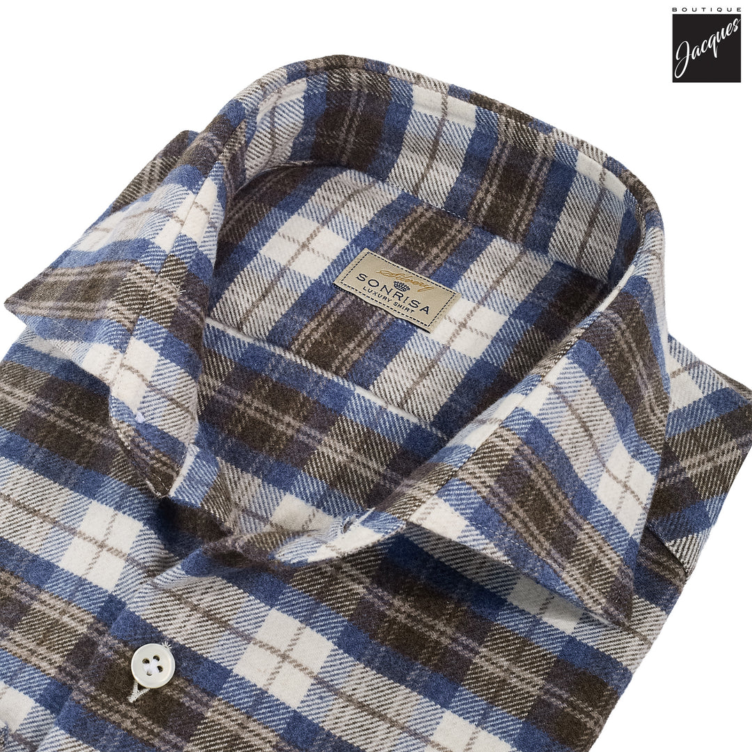 Brown & Blue Plaid Lux Cotton Flannel Shirt - SONRISA