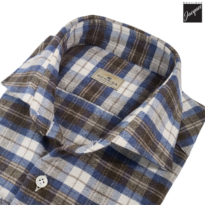 Brown & Blue Plaid Lux Cotton Flannel Shirt - SONRISA