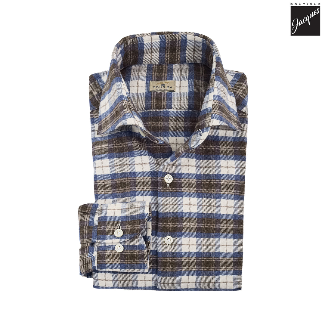 Brown & Blue Plaid Lux Cotton Flannel Shirt - SONRISA