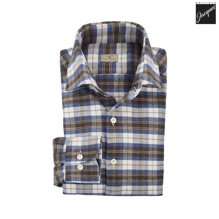 Brown & Blue Plaid Lux Cotton Flannel Shirt - SONRISA