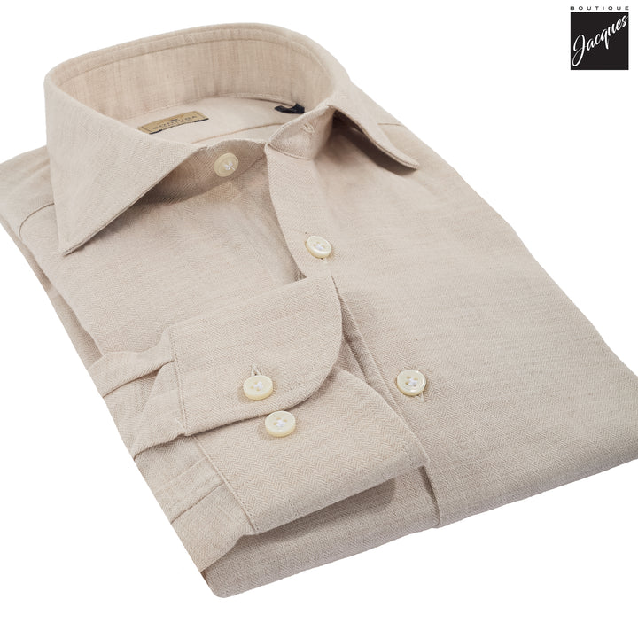 Oatmeal Semi-Solid Cashmere Blend Shirt - SONRISA