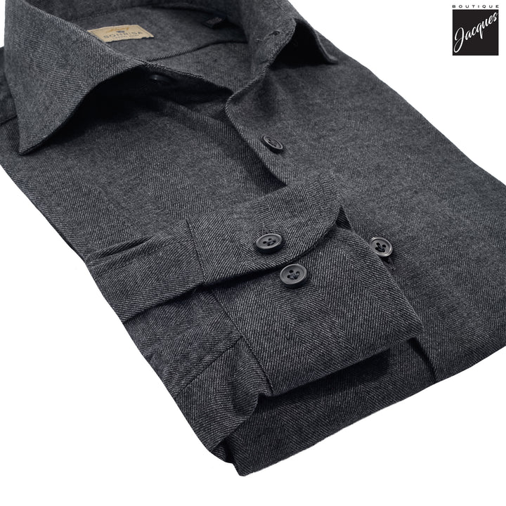 Charcoal Semi-Solid Lux Cotton-Lyocell Flannel Shirt - SONRISA - Boutique Jacques International
