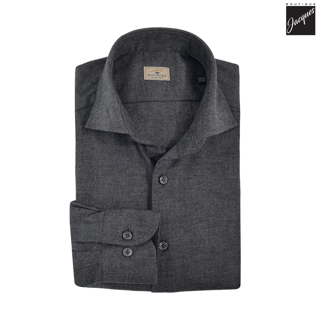 Charcoal Semi-Solid Lux Cotton-Lyocell Flannel Shirt - SONRISA - Boutique Jacques International